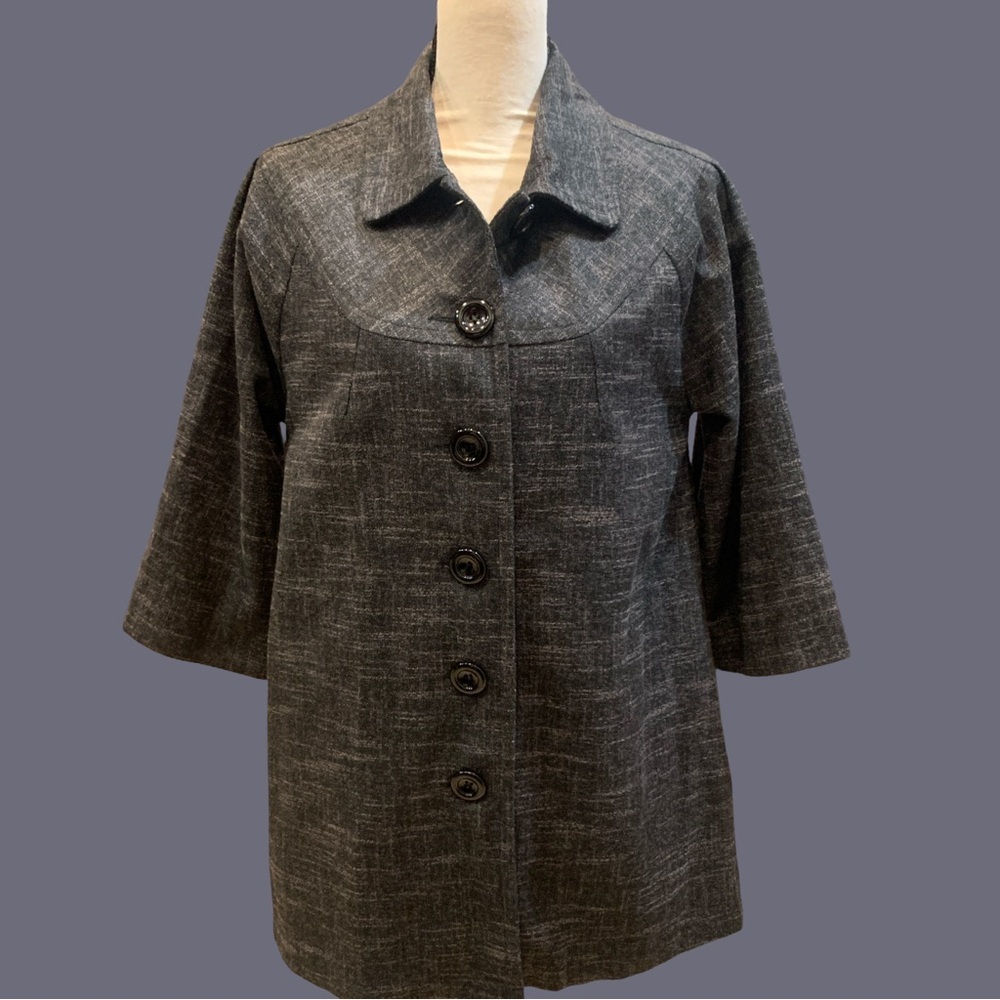 Ambition L Black marl tweed retro dark academia 6 button high collar swing coat